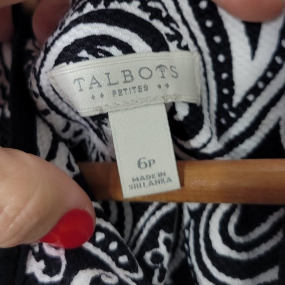 Talbots Women's Black & White Paisley Cotton Sleeveless Dress Pockets 6 Petite - Picture 7 of 11